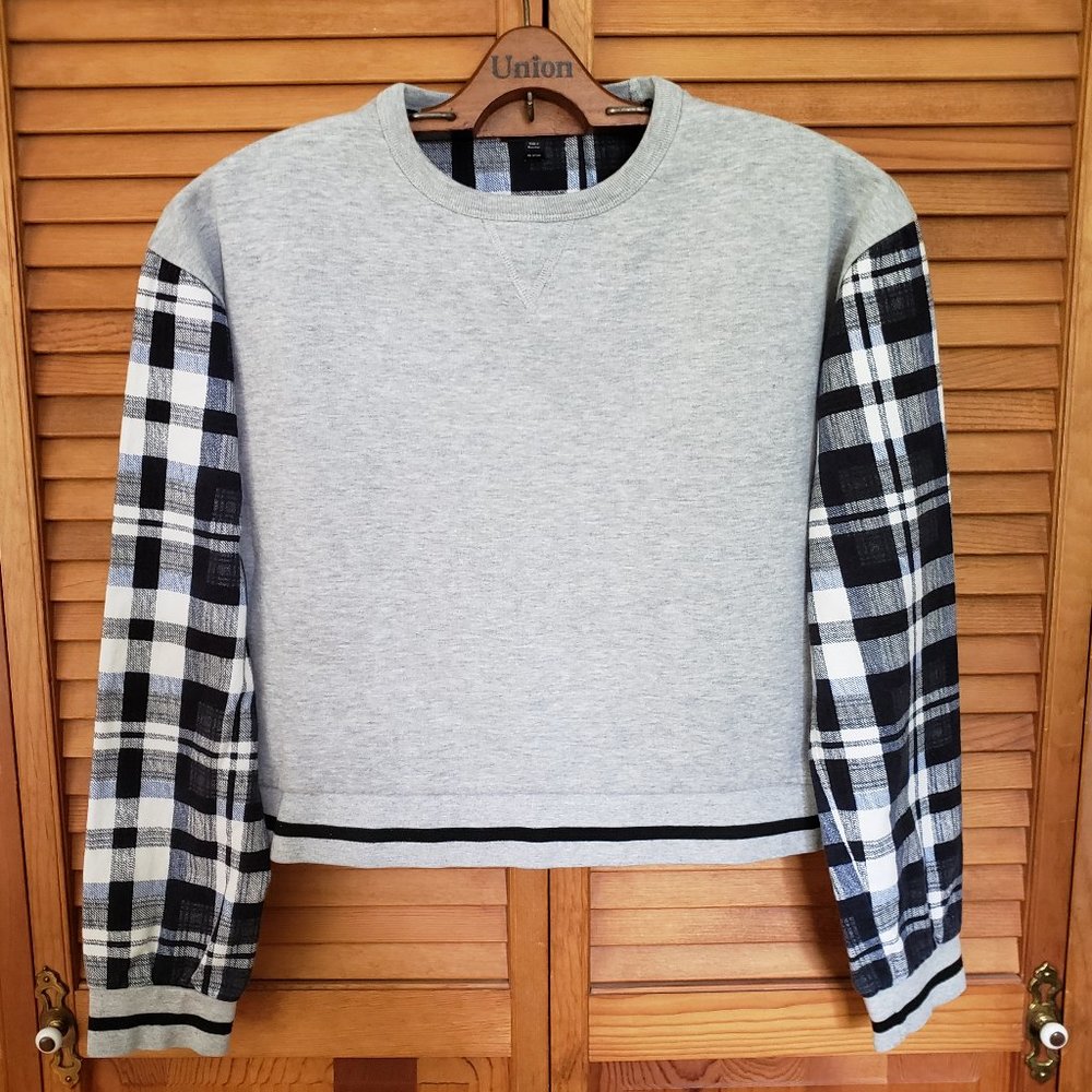 Topshop Crew Neck Sweatshirt with Plaid Sleeves